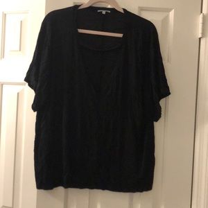 Deep v black top with strap over neck